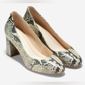 Cole Haan Roccia Snakeskin Embossed Leather Block Heel Pumps – Size 7B NWOT